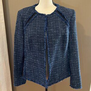 Women's Jones Studio Separates Blue Tweed Fringe, Open Front Blazer, Size 10